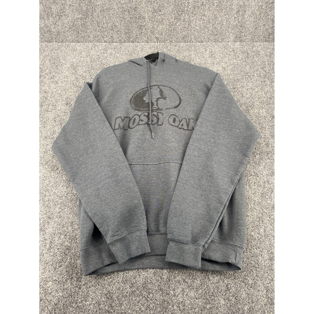 Mossy Oak Hoodie Mens Medium Gray Graphic Logo Pullover Sweatshirt Outdoor Wear
